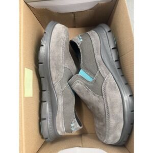 HYTEST Blake Steel Toe Slip-On Shoe Women 7.5 W Gray Leather Safety Footwear
